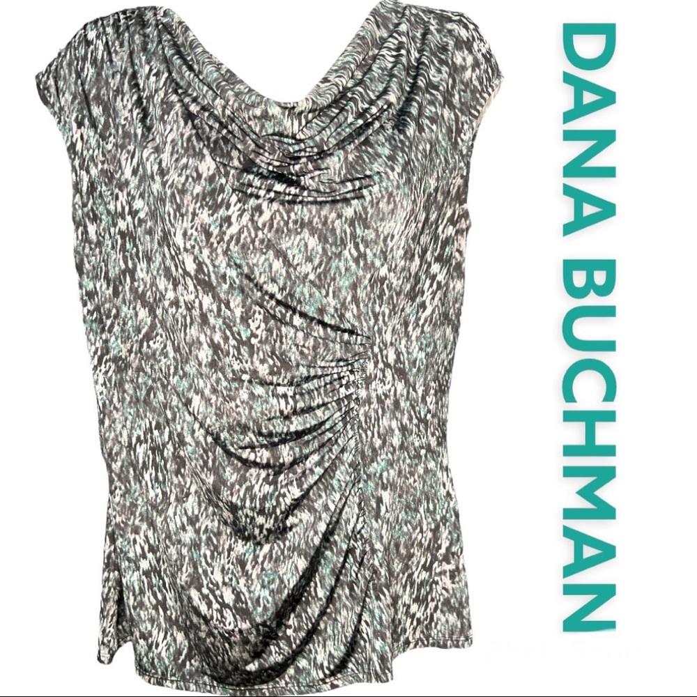 Dana Buchman sleeveless blouse with ruched detail Size Medium Grey & Teal design